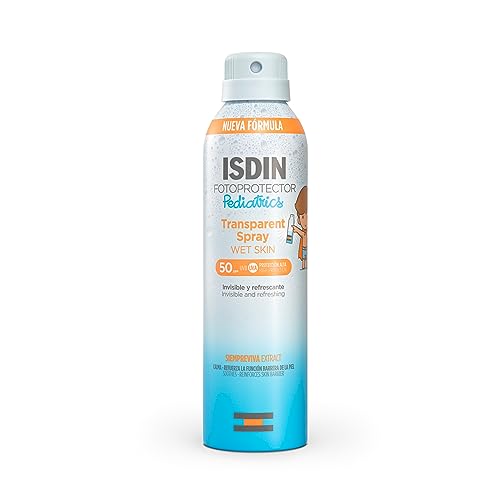 Fotoprotector ISDIN Pediatrics Transparent spray Wet Skin SPF 50 - Protector solar corporal para niños, invisible, ligero, para piel mojada, 250 ml
