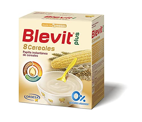Blevit Plus 8 Cereales - Papilla de Cereales para Bebé con Harina de Avena y Harina de Trigo, Sin Azúcares Añadidos, Ayuda a regular el tránsito intestinal, Desde los 5 meses, 600 g (Paquete de 1)