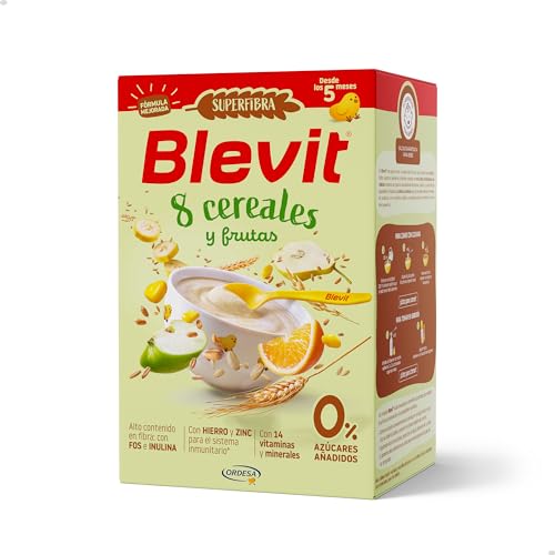 Blevit Superfibra 8 Cereales y Frutas - Papilla de 8 Cereales y Frutas, Vitaminas, Minerales y Fibra - Desde los 5 meses - 500g