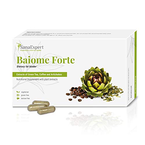 SanaExpert Baiome Forte, Suplemento quema grasa natural, con extracto de alcachofa, extracto de semilla de café verde y té verde (60 cápsulas). Fabricado en Alemania.