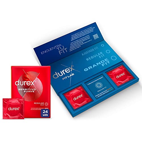 Durex Preservativos Sensitivo Suave, Fino para Mayor Sensibilidad, 24 condones, FitLab Encuentra tu Talla, 3 condones