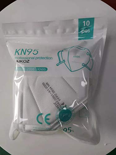 AIKOZ 5 Capas KN95 Mascarilla filtrante de partículas FFP2 NR, certificado CE2834, 100 unidades (100)