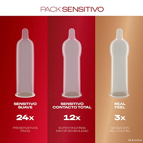 Durex Pack Preservativos Sensitivo Suave + Sensitivo Contacto Total + Real Feel Sin Latex, Pack Ahorro 39 condones