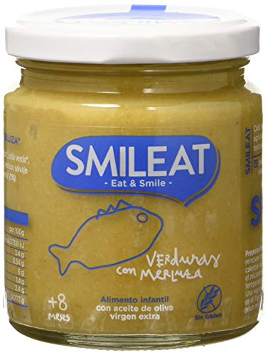 Smileat - Tarritos Ecológicos con Verduras, Ingredientes Naturales, para Bebés desde 6 Meses, Sano y Saludable, sin Gluten, Sabor a Verduras con Merluza - Pack de 12 x 230 g = 2760 g