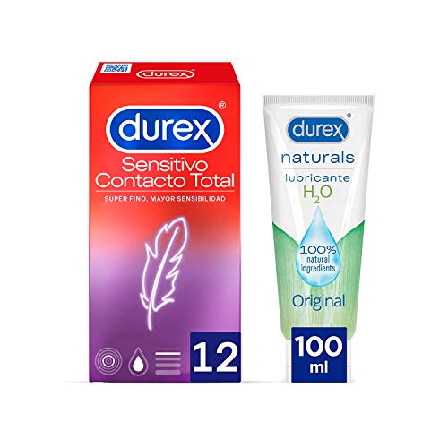 Durex Preservativos Sensitivos Contacto Total Super Finos 12 unidades + Lubricante Naturals H2O de Base Agua 100ml