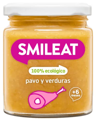 Smileat - Tarrito Ecológico con Verduras, Ingredientes Naturales, para Bebés desde 6 Meses, Sano y Saludable, sin Gluten, Sabor a Pavo y Verduras - Tarro de 230 g