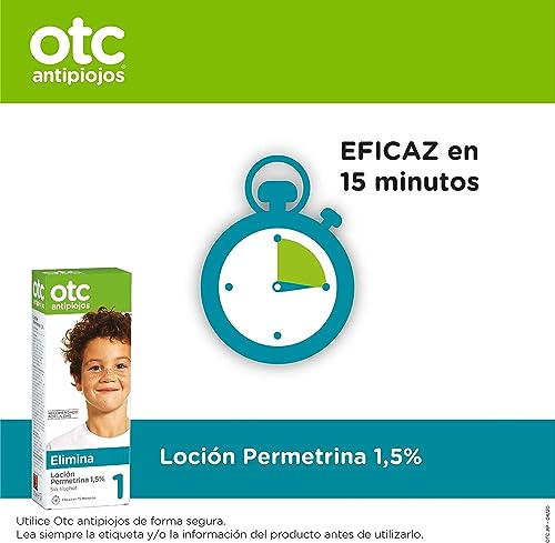 OTC Antipiojos - Loción con Permetrina 1,5% para Eliminar Piojos en 15 Minutos, incluye Gorro + Lendrera - 200 ml