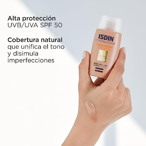 ISDIN Fotoprotector Fusion Water Color Medium - Protector Solar Facial Uso Diario, Textura Ultraligera, SPF 50, 50 ml (Paquete de 1)