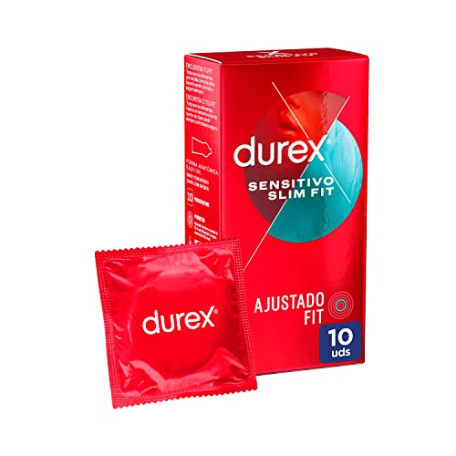 Durex Preservativos Sensitivo Slim Fit, Fino para Mayor Sensibilidad, 10 condones Talla Pequeña, Caucho