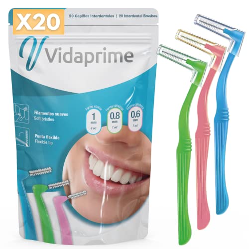 Vidaprime PACK X20 Cepillos Interdentales Extrafinos SOFT CONFORT - Eliminador de Sarro Dental Interproximales Dentales - Palillos interdentales Cepillo de dientes - Limpiador Sarro 0.5+0.8+1mm