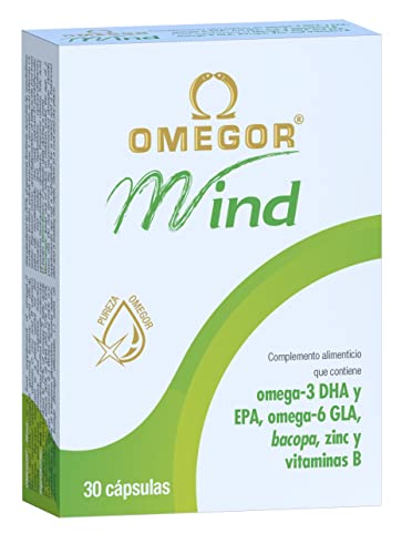 Omegor Mind - Complemento Alimenticio con Omega-3 DHA y Extracto de Bacopa Monnieri, Aceite de Borraja, Zinc y Vitaminas B, forma TG, 30 Cápsulas