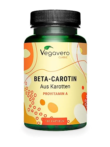 Betacaroteno Vegavero® | Para 6 Meses | NATURAL & VEGANO | Sin Aditivos | Acelerador Bronceado | Extracto de Zanahoria | Con en Vitamina A | 180 Capsulas