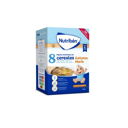 Nutribén Papilla 8 Cereales con Galletas María, Sin Aceite de Palma, Alimento para Bebés, desde los 6 Meses, Pack de 6 x 600g