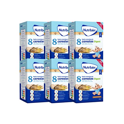 Nutribén Papilla 8 Cereales con un toque de Miel Digest | Efecto Bifidus | Alimento para Bebés a partir de 6 meses | Sin azúcares añadidos | Sin aceite de palma | Paquete de 6 unidades de 600g | 3600g