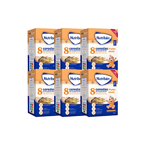 Nutribén Papilla 8 Cereales con un toque de Miel y Frutos Secos | Alimento para Bebés a partir de 6 meses | Sin azúcares añadidos | Sin aceite de palma | Paquete de 6 unidades de 600g | 3600g