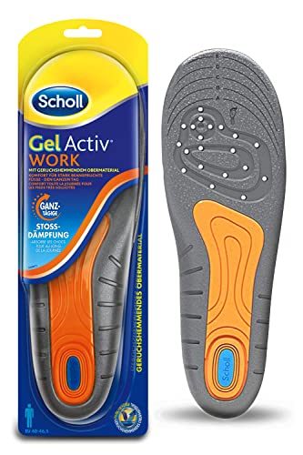 Plantillas de trabajo Scholl GelActiv para zapatos de trabajo en tallas 40-46,5, para pies muy estresados, 1 par de suelas de gel, negro/naranja/azul