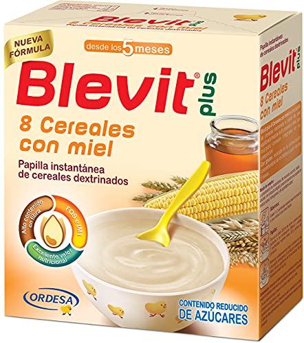 Blevit Plus 8 Cereales Miel - Papilla para Bebé con Harina de Avena y Harina de Trigo - Sin Azúcares Añadidos - Ayuda a regular el tránsito intestinal - Desde los 5 meses - 600g