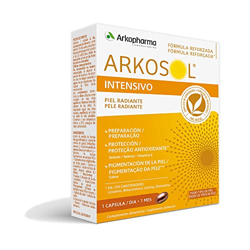 Arkopharma Arkosol Intensivo 30 Cápsulas, Bronceado Desde el Interior, Todo Tipo de Piel, Prepara y Protege la Piel para la Exposición Solar, Complemento Alimenticio