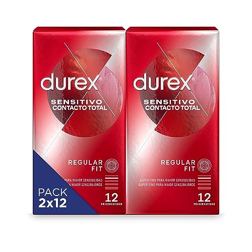 Durex Pack Ahorro Preservativos Sensitivo Contacto Total, Súper Fino para Mayor Sensibilidad, 24 condones