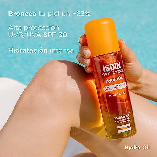 ISDIN HydroOil SPF 30 Fotoprotector - Protector solar corporal bifásico que protege y broncea la piel, 200 ml