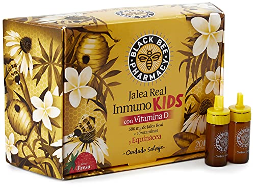 Black Bee Jalea Real Inmuno Kids, Complemento Alimenticio con Equinácea y 10 Vitaminas, Sabor a Fresa - 20 Ampollas